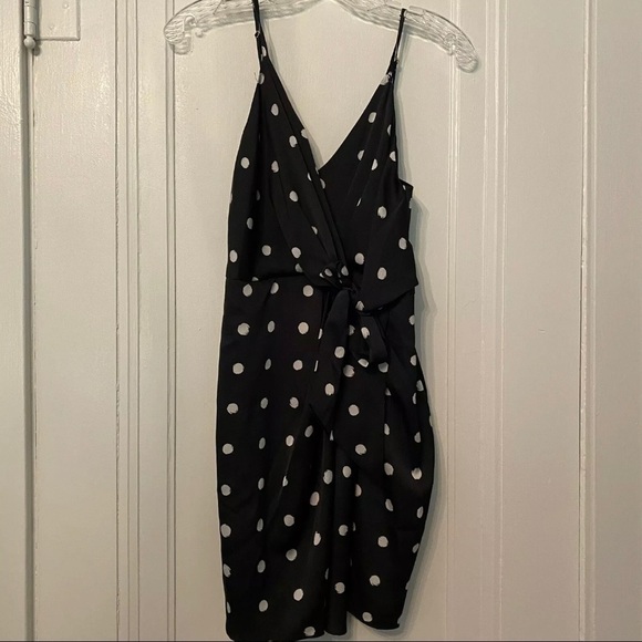 Shona Joy Black White Polka Dot Tie-Front Mini Dress Size 4 Cocktail Party - Picture 4 of 6